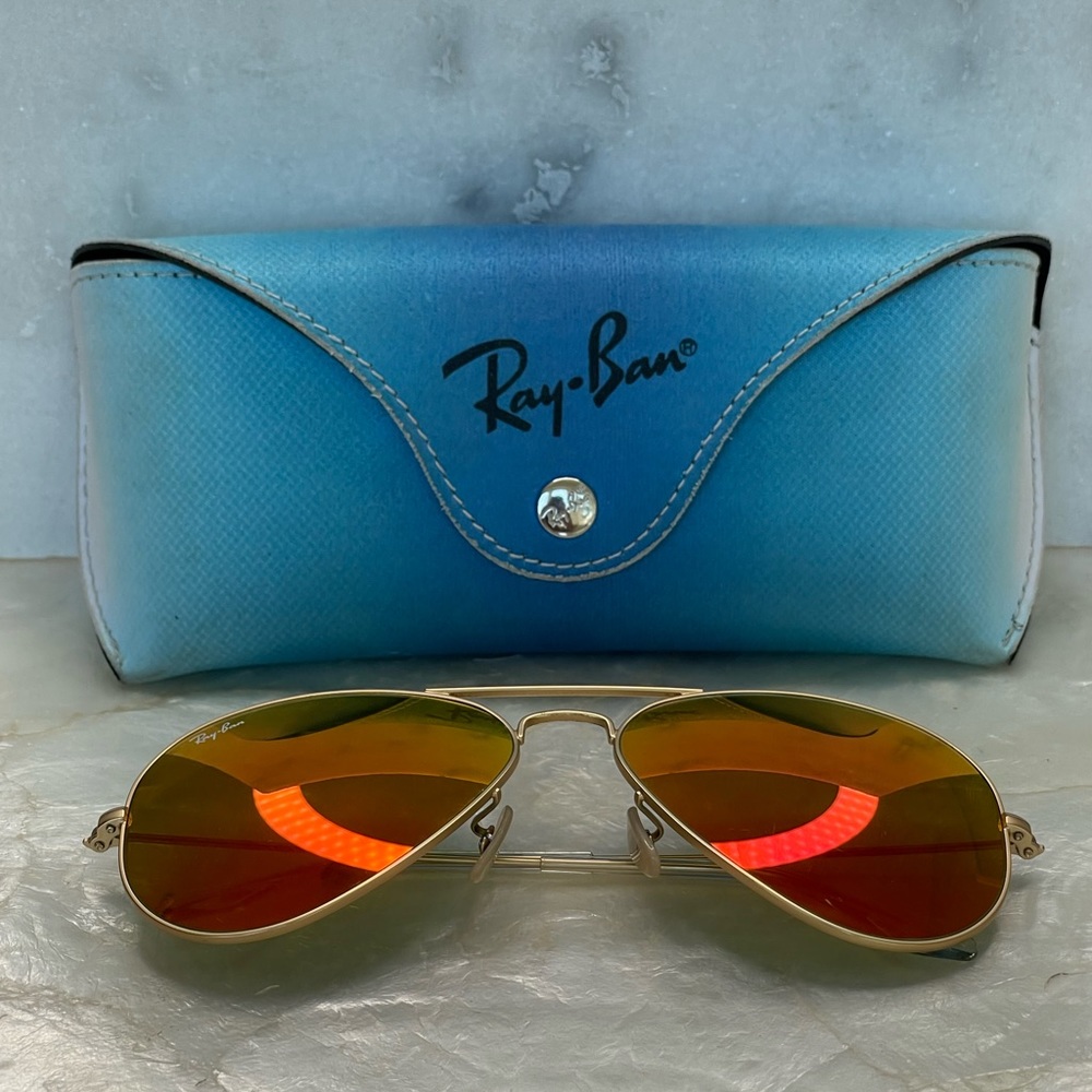 Ray Ban Aviator Orange/Pink mirror Polarized Sunglasses - Picture 5 of 15